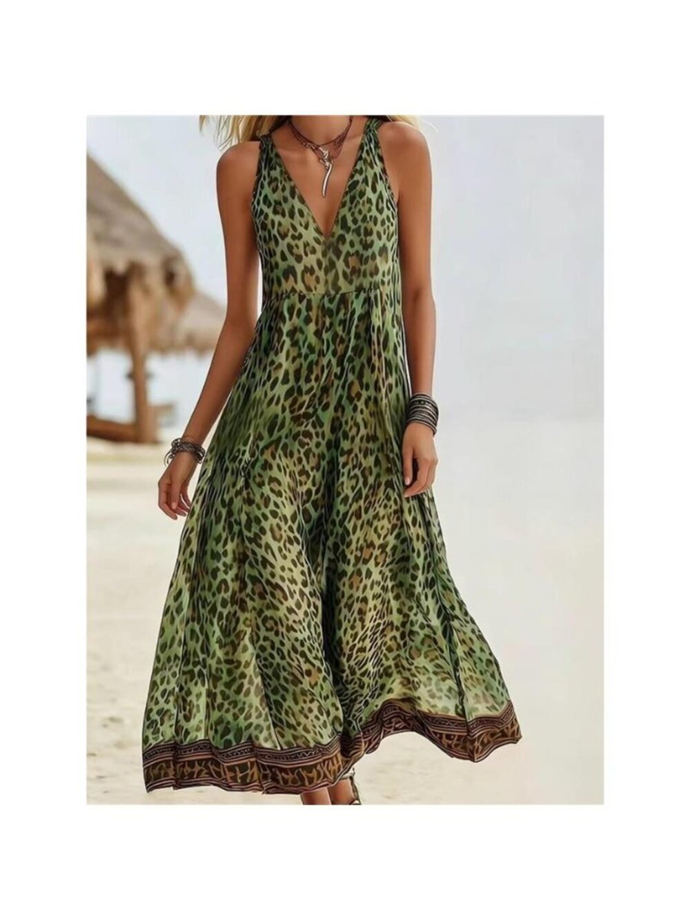 Leopard Print V-Neck Midi Dress